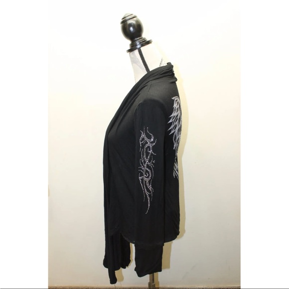S12 Black 3D Metal Crystallize Women Over Piece Wings Blouse Black USA Med Wrap - Picture 12 of 12
